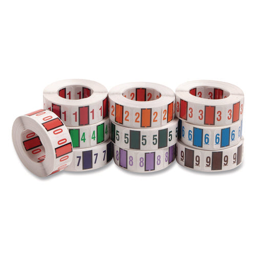 Image of Smead Numerical End Tab File Folder Labels, 0-9, 1 X 1.25, White, 500/roll, 10 Rolls/box