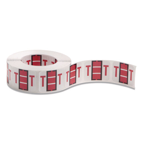 Image of Smead A-Z Color-Coded End Tab Filing Labels, T, 1 X 1.25, White, 500/roll