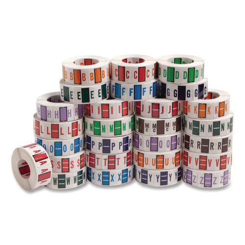 Image of Smead A-Z Color-Coded End Tab Filing Labels, A-Z, 1 X 1.25, White, 500/roll, 26 Rolls/box