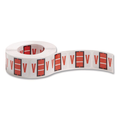 Image of Smead A-Z Color-Coded End Tab Filing Labels, V, 1 X 1.25, White, 500/roll