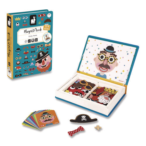 Image of Janod® Magneti'books, Boy's Crazy Faces, 40 Pieces (10 Cards, 30 Magnetic Shapes), Ages 3 to 8