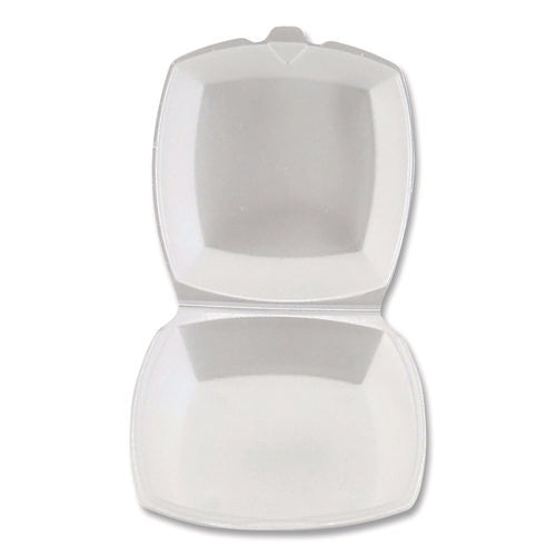 Image of Plastifar Foam Hinged Lid Containers, 6 x 6 x 3, White, Foam, 500/Carton