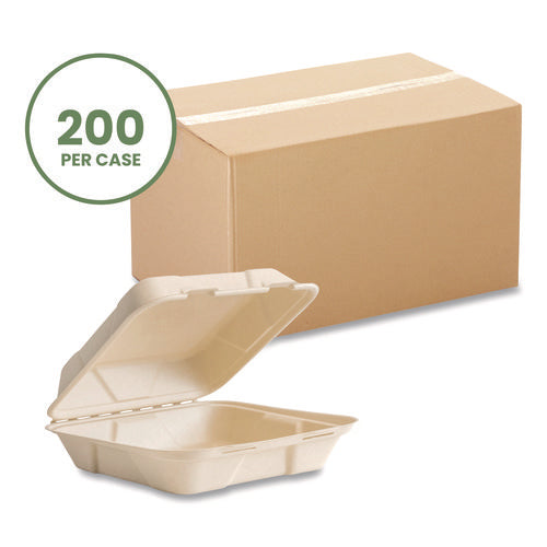 Image of Vegware Nourish Molded Fiber Takeout Containers, Compostable, 9 x 9 x 3, Natural, Sugarcane, 200/Carton