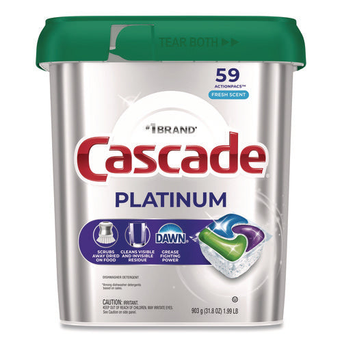 Image of Cascade® ActionPacs, Fresh Scent, 31.8 oz Tub, 59 Pacs/Tub