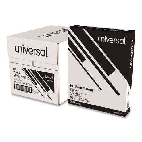 Image of Universal® High-Bright Multipurpose Paper, 20 lb Bond Weight, 8.5 x 11, Bright White, 500 Sheets/Ream, 5 Reams/Carton