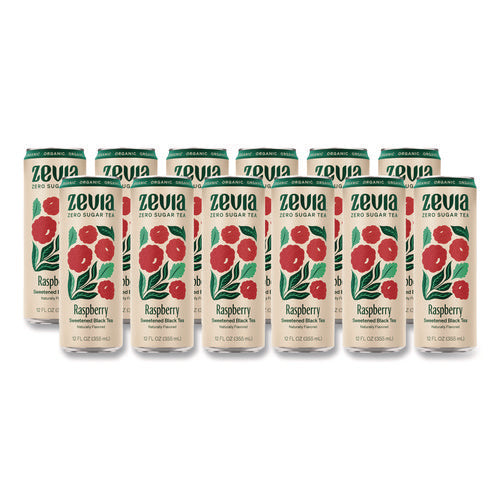 Image of Zevia® Zero Sugar Naturally Sweetened Black Tea, Raspberry Black Tea, 12 oz can, 12/Carton