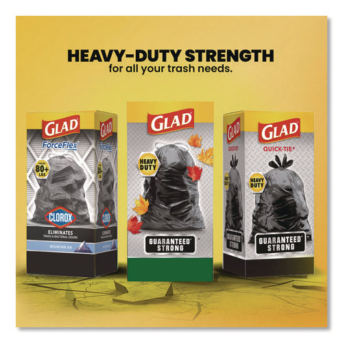 Image of Glad® Large Quick-Tie Trash Bags, Lawn and Leaf, 39 gal, 0.95 mil, 32.5 x 41, Black, 12 Bags/Box