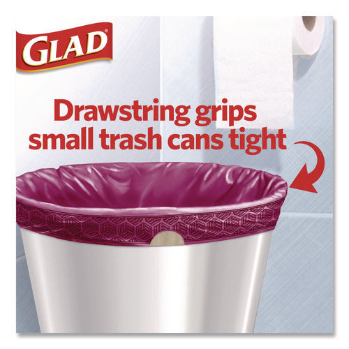 Image of Glad® OdorShield Small Drawstring Trash Bags, 4 gal, Cherry Blossom Scent, 0.5 mil, 18" x 17", Pink, 34/Box
