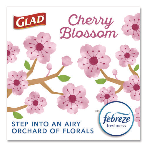 Image of Glad® OdorShield Small Drawstring Trash Bags, 4 gal, Cherry Blossom Scent, 0.5 mil, 18" x 17", Pink, 34/Box