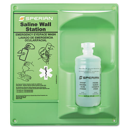 Image of Honeywell Saline Eye Wash Wall Station, 16 oz Bottle, 1 Bottle/Station