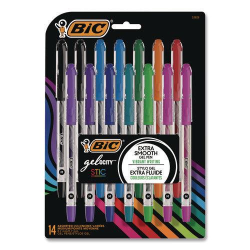 Image of BIC® Gel-ocity STIC Gel Pen, Stick, Medium 0.7 mm, Randomly Selected Ink and Barrel Color Assortment, 14/Pack