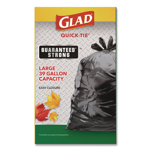 Image of Glad® Large Quick-Tie Trash Bags, Lawn and Leaf, 39 gal, 0.95 mil, 32.5 x 41, Black, 12 Bags/Box