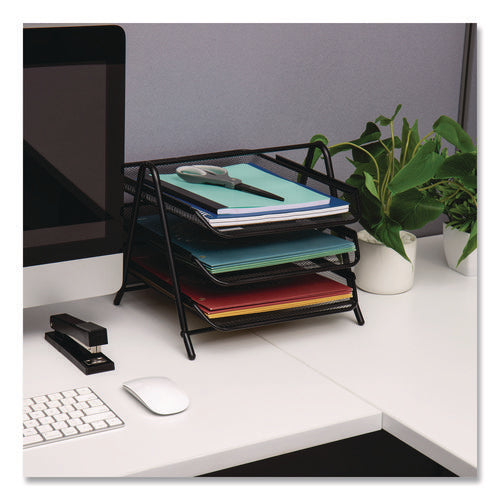 Image of Mind Reader Tiered Metal Mesh Desk Tray Organizer, 3-Tier, Letter Size, 11.5 x 13.75 x 10, Black