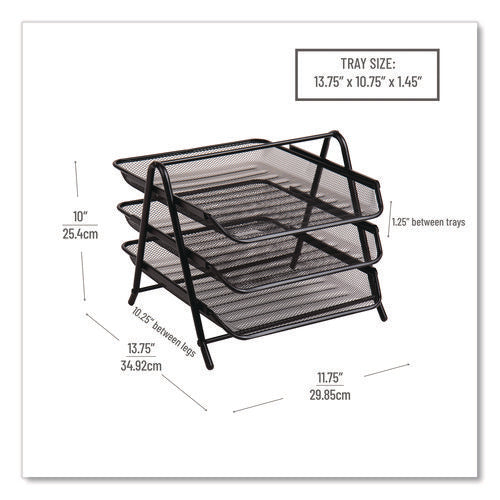 Image of Mind Reader Tiered Metal Mesh Desk Tray Organizer, 3-Tier, Letter Size, 11.5 x 13.75 x 10, Black