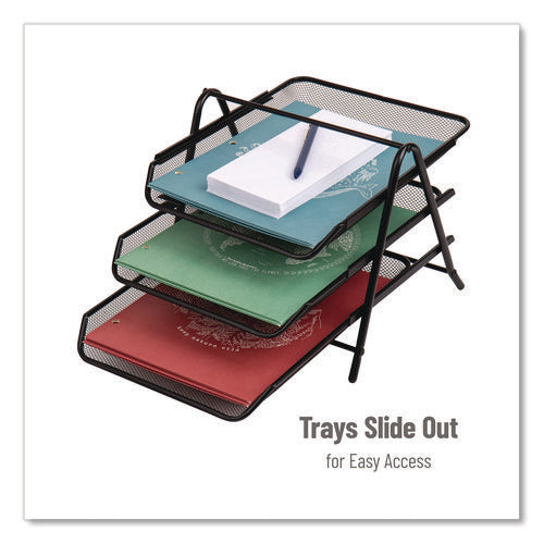 Image of Mind Reader Tiered Metal Mesh Desk Tray Organizer, 3-Tier, Letter Size, 11.5 x 13.75 x 10, Black