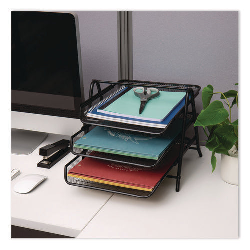 Image of Mind Reader Tiered Metal Mesh Desk Tray Organizer, 3-Tier, Letter Size, 11.5 x 13.75 x 10, Black