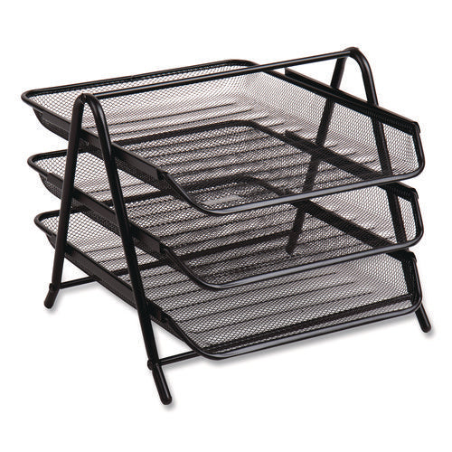 Image of Mind Reader Tiered Metal Mesh Desk Tray Organizer, 3-Tier, Letter Size, 11.5 x 13.75 x 10, Black
