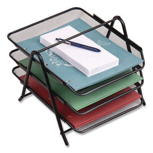 Image of Mind Reader Tiered Metal Mesh Desk Tray Organizer, 3-Tier, Letter Size, 11.5 x 13.75 x 10, Black