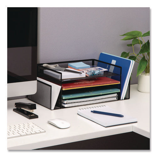 Image of Mind Reader Metal Mesh Desktop Organizer Letter Tray, 6 Sections, Letter Size, 9.15 x 16.75 x 6, Black