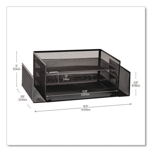 Image of Mind Reader Metal Mesh Desktop Organizer Letter Tray, 6 Sections, Letter Size, 9.15 x 16.75 x 6, Black