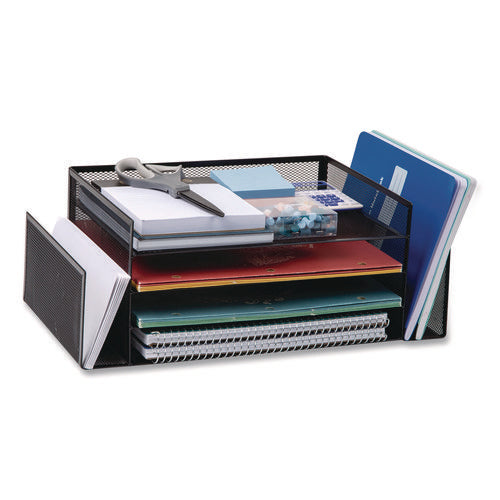Image of Mind Reader Metal Mesh Desktop Organizer Letter Tray, 6 Sections, Letter Size, 9.15 x 16.75 x 6, Black