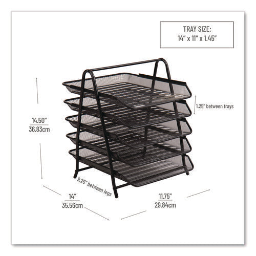 Image of Mind Reader Metal Mesh Desk Tray Organizer, 5-Tier, Letter Size, 14 x 11.75 x 14.5, Black