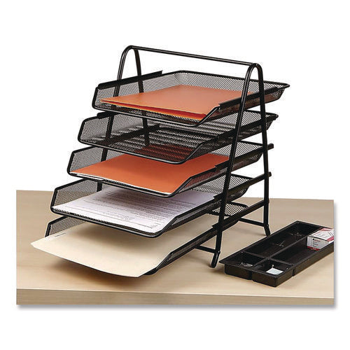 Image of Mind Reader Metal Mesh Desk Tray Organizer, 5-Tier, Letter Size, 14 x 11.75 x 14.5, Black