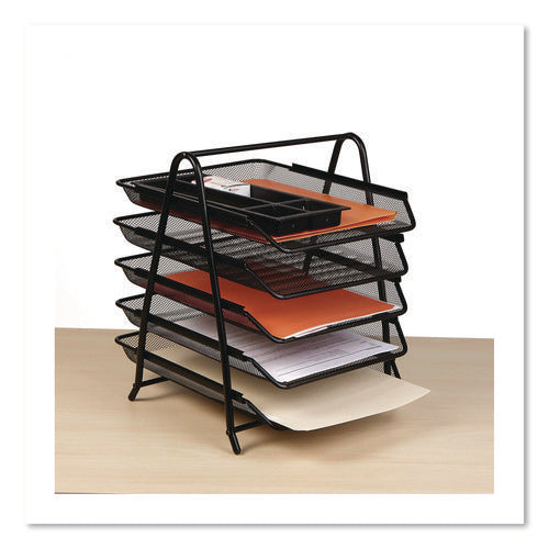 Image of Mind Reader Metal Mesh Desk Tray Organizer, 5-Tier, Letter Size, 14 x 11.75 x 14.5, Black
