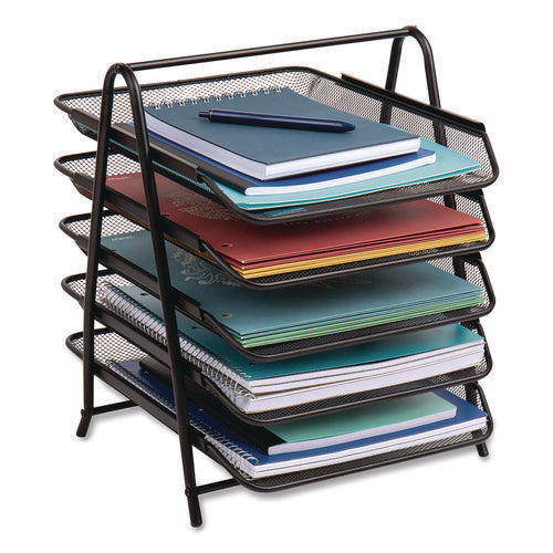 Image of Mind Reader Metal Mesh Desk Tray Organizer, 5-Tier, Letter Size, 14 x 11.75 x 14.5, Black