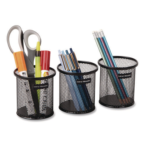 Image of Mind Reader Metal Mesh Utensil Holder, 3.5" dia x 3.7"h, Black, 3/Pack