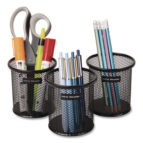 Image of Mind Reader Metal Mesh Utensil Holder, 3.5" dia x 3.7"h, Black, 3/Pack