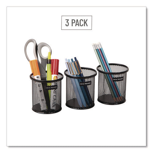 Image of Mind Reader Metal Mesh Utensil Holder, 3.5" dia x 3.7"h, Black, 3/Pack