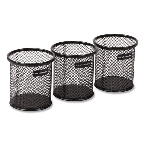 Image of Mind Reader Metal Mesh Utensil Holder, 3.5" dia x 3.7"h, Black, 3/Pack