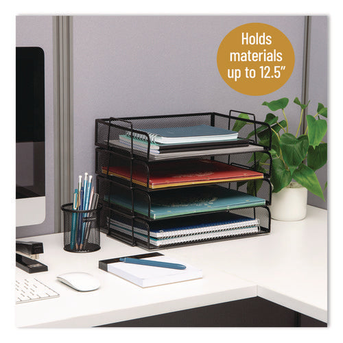 Image of Mind Reader Stackable Paper Desk Tray Organizer, Letter Size, 9.75 x 14 x 3.25, Black, 4/Pack