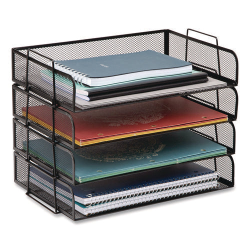 Image of Mind Reader Stackable Paper Desk Tray Organizer, Letter Size, 9.75 x 14 x 3.25, Black, 4/Pack