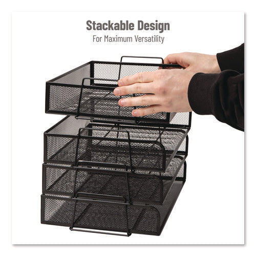 Image of Mind Reader Stackable Paper Desk Tray Organizer, Letter Size, 9.75 x 14 x 3.25, Black, 4/Pack