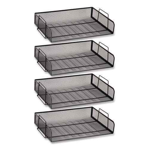 Image of Mind Reader Stackable Paper Desk Tray Organizer, Letter Size, 9.75 x 14 x 3.25, Black, 4/Pack
