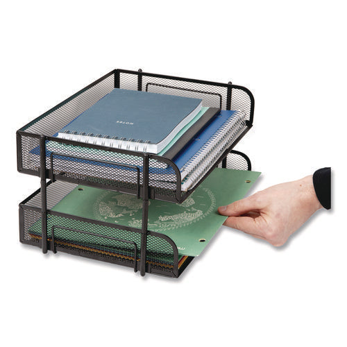 Image of Mind Reader Stackable Paper Desk Tray Organizer, Letter Size, 10 x 13.5 x 2.5, Black, 2/Pack