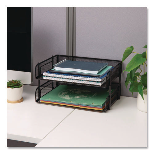 Image of Mind Reader Stackable Paper Desk Tray Organizer, Letter Size, 10 x 13.5 x 2.5, Black, 2/Pack