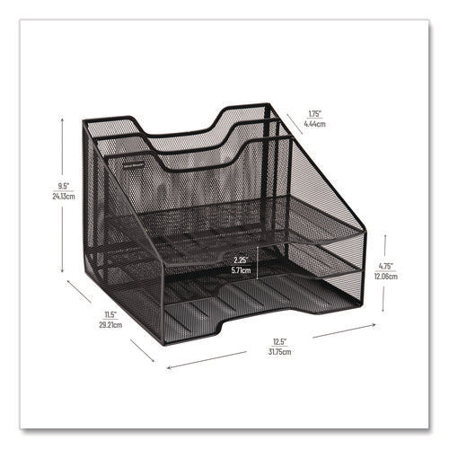 Image of Mind Reader Metal Mesh Vertical File Holder Paper Tray Desktop Organizer, 2-Tier/5-Compartment, Letter Size, 11.25 x 12.5 x 9.5, Black