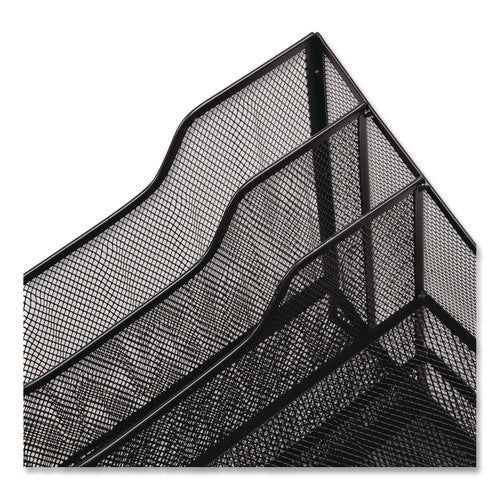 Image of Mind Reader Metal Mesh Vertical File Holder Paper Tray Desktop Organizer, 2-Tier/5-Compartment, Letter Size, 11.25 x 12.5 x 9.5, Black
