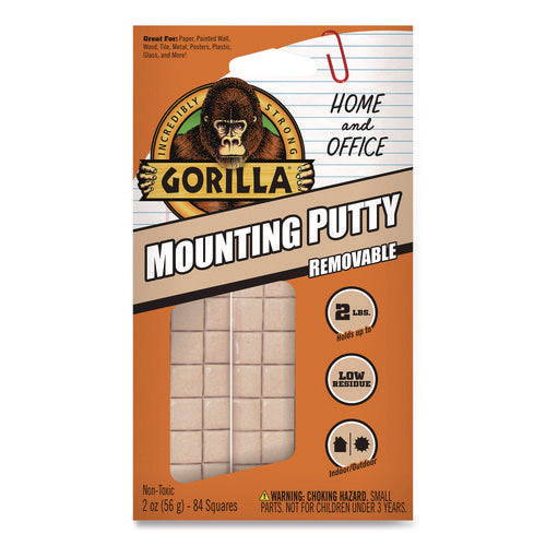 Image of Gorilla® Removable Mounting Putty, Repositionable and Reusable, 2 oz, 84 Squares/Pack