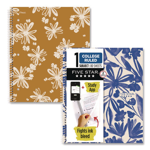 Image of Five Star® Soft Pedals Spiral Notebook, 1-Subject, Medium/College Rule, Assorted Cover Colors, (80) 11 x 8.5 Sheets, 2/Pack
