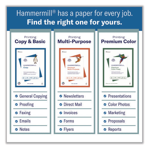 Image of Hammermill® Premium Laser Print Paper, 98 Bright, 24 lb Bond Weight, 8.5 x 11, White, 500/Ream, 10 Reams/Carton