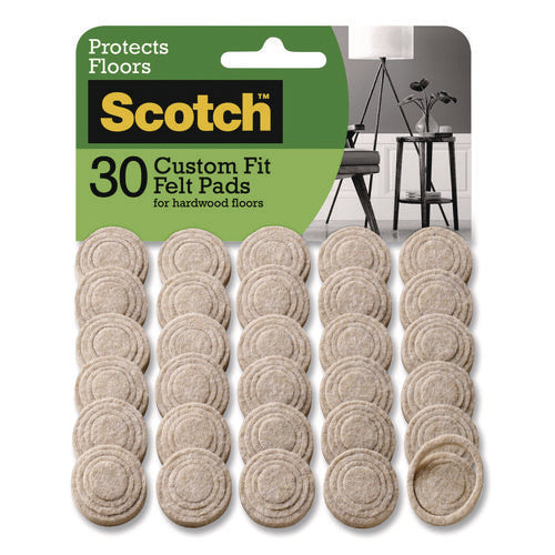 Image of Scotch Custom Fit Felt Pads, 1.5" dia, Beige, 30/Pack