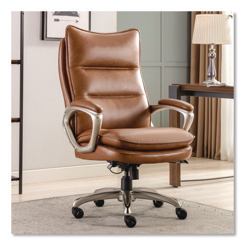 Image of La-Z-Boy® Jenkins Executive Big and Tall Chair, Supports Up to 400 lb, 20" to 23" Seat Height, Brown Seat/Back, Silver/Black Base