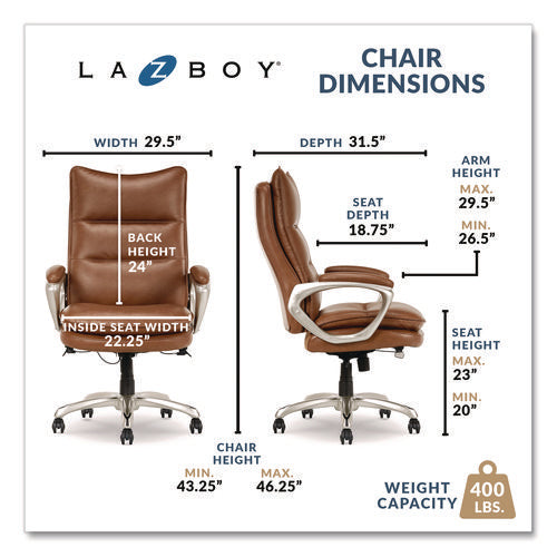 Image of La-Z-Boy® Jenkins Executive Big and Tall Chair, Supports Up to 400 lb, 20" to 23" Seat Height, Brown Seat/Back, Silver/Black Base