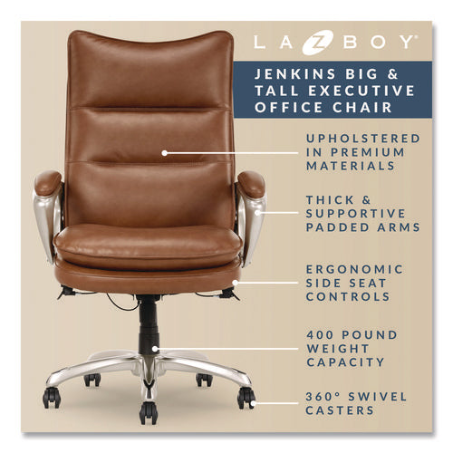 Image of La-Z-Boy® Jenkins Executive Big and Tall Chair, Supports Up to 400 lb, 20" to 23" Seat Height, Brown Seat/Back, Silver/Black Base