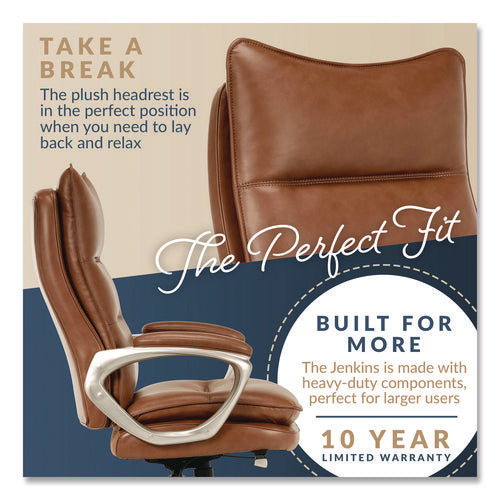 Image of La-Z-Boy® Jenkins Executive Big and Tall Chair, Supports Up to 400 lb, 20" to 23" Seat Height, Brown Seat/Back, Silver/Black Base