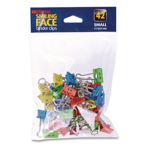 Image of Officemate Smiling Face Binder Clips, Small, Assorted Colors, 42/Pack